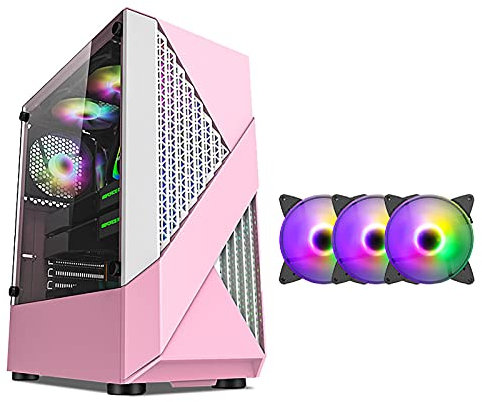 BBNB Boitier ATX Cas De Jeu Rose, Mi-Tour PC Étui De Jeu ATX/M-ATX/ITX - Devant I/O USB 3.0 Panneau Latéral en Verre Trempé - 8 Position du Ventilateur - Ventilateur Coloré (Size : 3 Fan)