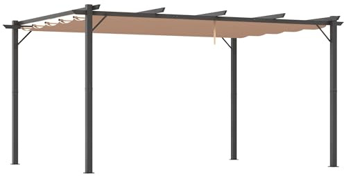 Outsunny Pergola Pavillon mit einstellbarem Stoffdach 3 x 4 m Terrassen-Vordach Aluminium Sonnenschutz Überdachung Terrasse Garten Grau+Braun