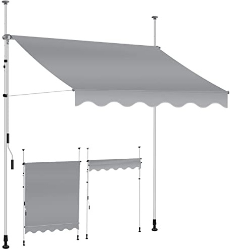 KESSER® Toldo para balcón con manivela, toldo para Balcones, Resistente a los Rayos UV, Regulable en Altura, Repelente al Agua, protección Solar, Cubierta para Patios, Gris 200cm