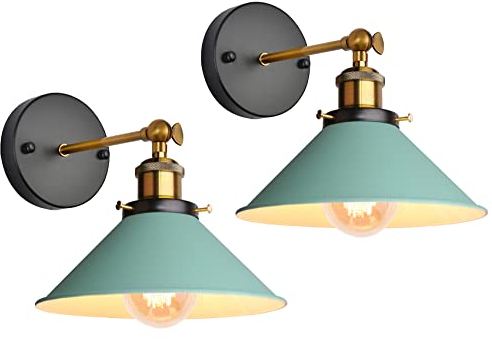 iDEGU 2 Pezzi Lampade da Parete Vintage, 22cm Applique da Parete Retrò Lampadario Plafoniera E27 Illuminazione da Parete Moderna per Camera da Letto, Soggiorno, Camera per Bambini (Verde)