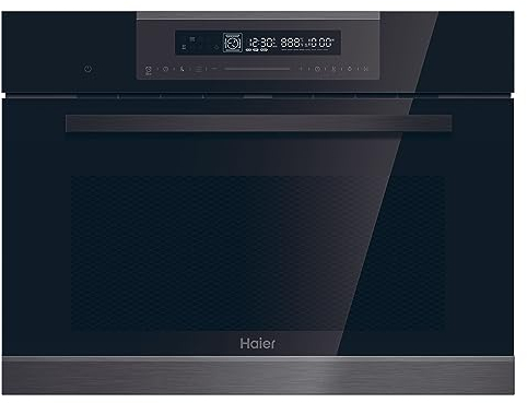 Haier Series 4 HWO45CO4P7B - Horno Multifunción, Pirolítico, Potencia 3000W, Capacidad 50L, 45cm Alto, 12 Funciones, Display táctil, Ventilación Radial, 4 Cristales en puerta, Negro