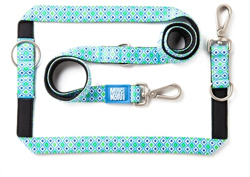 Max & Molly Multifunktions Hundeleine 2m mit 2 Karabinern, Retro Blue/M Umhängeleine Gepolstert, Sicher & Flexibel - Komfort für deinen treuen Begleiter