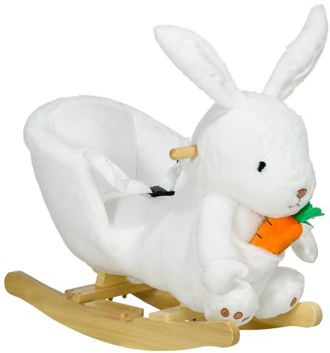 HOMCOM Cavallo a Dondolo per Bambini da 18-36 Mesi, Cavalluccio a Dondolo per Bambini Cavalcabile con Suoni Realistici, 60x33x50 cm, Bianco