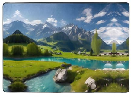 Highland Lake Scenery Luxuriöser und bequemer Teppich – weicher und plüschiger Teppich für Wohnzimmer und Schlafzimmer, rutschfester Teppich, Zimmerteppich
