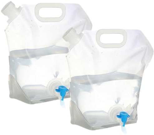 2 Stück Faltbarer Wasserbehälter mit Dichtem Deckel und Hahn, 5L/10L Flexibler Wasserkanister Tragbar Trinkwasser Wassersack Faltkanister Wasserbeutel für Outdoor Camping Grill Wandern Picknick