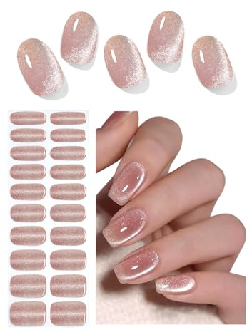 Unghie Gel Adesive UV, Occhio di Gatto 20 PCS Smalto Adesivo per unghie, Strisce di Smalto Gel per Unghie