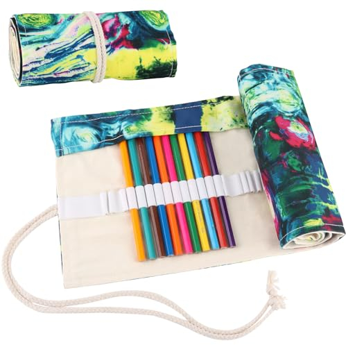 LOBVABA 72 Löcher Leinwand Bleistift Wrap, Große Kapazität Federmäppchen, Pinsel Canvas Pinseltasche Waschbar, Stifterolle Tragbar Tasche für Künstler, Reisen, Schule