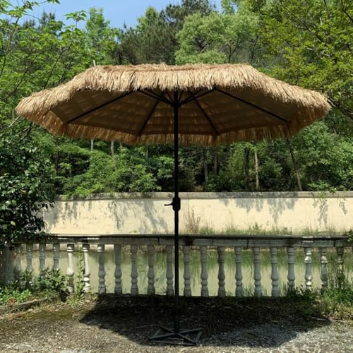 MDXVRKYBC 270cm Sombrilla Playa Grande Parasol De Paja con Manivela, Protección Solar UV50+, Estable Redonda Sombrilla Terraza Exterior para Piscina Backyard, Sin Base