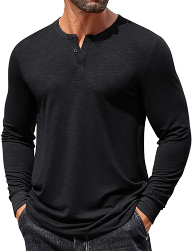 COOFANDY Mens Henley Shirts 3 Button Casual T Shirts Long Sleeve Lightweight Fashion Pullover Black