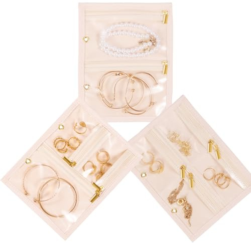 Vutlue Travel Jewelry Case Organizer for Women, Jewelry Storage Book with Small Pouch, Travel Jewelry Bag Case for Traveling Earrings, Rings, Bracelet Organizer (Inner Pages, 3 PCS, Beige)