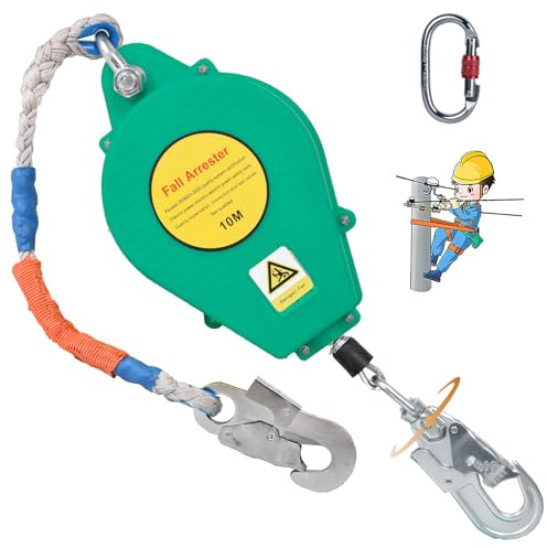 BOVDC Dispositivo Anticaidas Retráctil Seguridad, Linea de Vida Retractil Homologado 10m/15m/20m, Arnés de Seguridad Anticaídas Retráctil Trabajo en Altura/ Tejados, Carga Máxima:150kg(Verde, 10m)