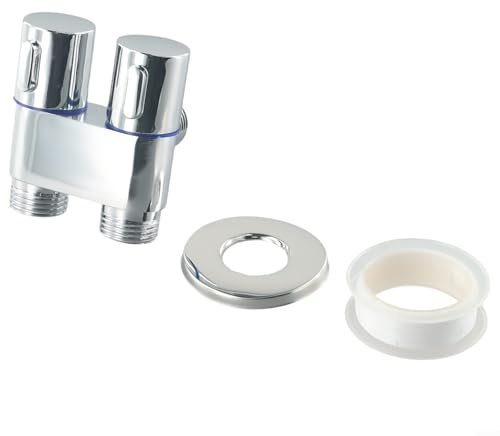 Válvula de ángulo de control doble G1/2, desviador de agua de aleación de 1 entrada y 2 salidas para llave de lavadora, inodoro, bidé, rociador, cocina, baño, lavabo, ducha, montado en la pared, color
