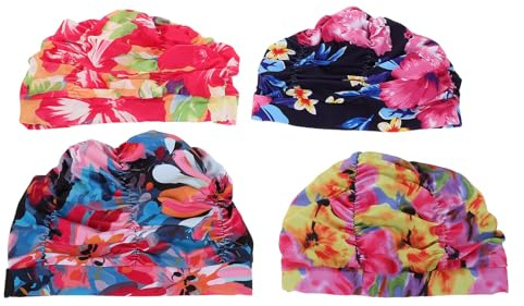 BESTonZON 4pezzi Cuffia da Nuoto Elastica in Nylon Protezione per Orecchie per Piscina Cuffia da Bagno Stampa Vibrante per Adulti Uomini e Donne