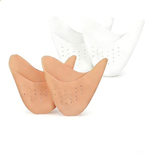 2 Pares de Protectores para Dedos de Pies de Silicona Suave, Almohadillas con Agujeros Transpirables para Zapatos de Punta de Ballet, Tacones Altos, Alivio de Rozaduras (Blanco y beige)