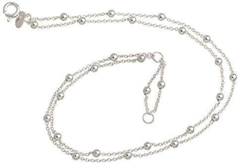 Chaîne de cheville pois avec boules à 2 rangées – Diamètre 1,3 mm – Argent 925 Longueur au choix de 23 à 30 cm, 23 centimeters, Argent sterling