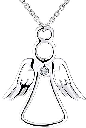FJ Collar Ángel de la Guarda para Mujer Plata de Ley 925 Colgante Ángel con Zirconia Cúbica Joyas para Mujer Niña