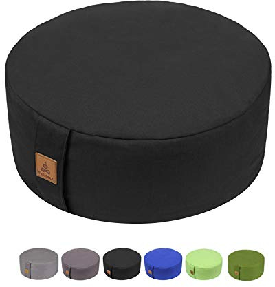 FelizMax Zafu Buckwheat Meditation Cushion,D=33cm/41cm H=14cm,Round Zabuton Meditation Pillow,Yoga Bolster Kneeling Pillow Premium Yoga Pillow Sitting on Floor Zippered Cotton Cover-33cm, Black