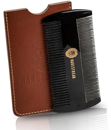 Premium 100% Oxhorn Dual-Action Beard Comb with Genuine Leather Case – the Perfect Beard Grooming Gift for Men by Man & Mane.