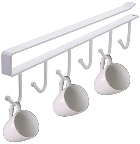 THETAG Tassenhalter,Schrankeinsatz Under Cabinet Hanging Rack Schrankeinsatz Tassenhalter Haken Ohne Bohren für 6 Tasse1 Stück (weiß)
