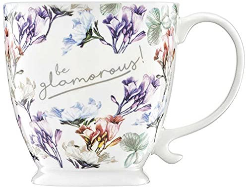 AMBITION Kaffeetasse groß Blumen 480 ml Garden Pfefferminz Porzellantasse mit Fuß Spülmaschine & Mikrowelle