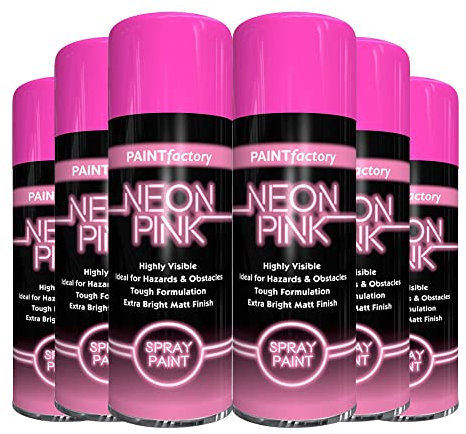Classic Signature - 6 x Neon Pink Spray Paint 200ML Aerosol Spray Paint Fluorescent Bright Graffiti (Banksey) Matt Finish