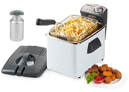Große Kaltzonen Fritteuse Edelstahl in Weiß, Sichtdeckel & Filter 3200Watt 4,5 Liter