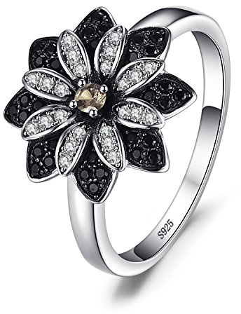 JewelryPalace Daisy Ring Med äkta Naturlig Rökkvarts Och Spinell För Damer, Ring Med Svart Natursten Och Blomma, Ring För Damer i Silver 925 För Kvinnor, Ring Med Cocktailsmycken För Flickor