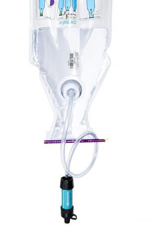 PURIBAG Système Professionnel Filtre à Eau par gravité - Système de Filtration d'eau Portable 4 en 1 pour Sac à Dos, Camping et Urgence - S'accroche n'importe où, Filtre l'eau