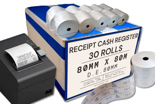 Rotoli Omologati 80mm x 80mt per Registratore di Cassa - Carta Termica - Diametro 80mm - Made in Italy (30 Rotoli)