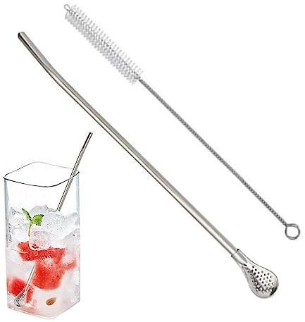 Anulely Cucchiaio di Paglia Staccabile | Colino Agitatore Filtrato Cucchiaio Cannuccia Acciaio Inossidabile,Cucchiaio per cannucce Bombilla Multifunzionale in Acciaio Inossidabile Sicuro per zuppa