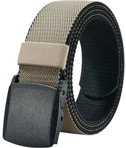 LionVII Ceinture Élastique pour Homme, Boucle en Plastique, Une Ceinture a 2 Couleurs en Même Temps, Réversible, Sans Métal (Noir et beige)