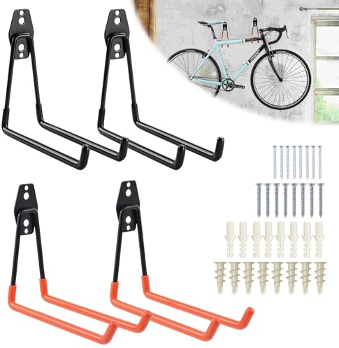 Forhandy 4 Colgadores Pared para Garaje con Tornillos, Grandes para Cargas Pesadas, Garajes, Carga Máxima de 30 kg, Ganchos Dobles para Organización de Garajes y Herramientas de Jardín