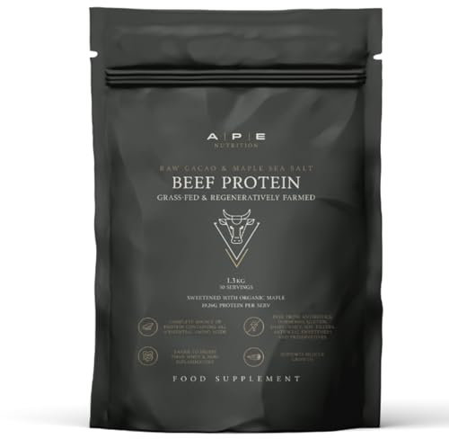 APE Nutrition Natural Grass-Fed Beef Protein Powder Raw Cacao & Maple Sea Salt | Pure Protein Supplement for Muscle Growth & Recovery | Rich in Collagen | Clean Formula with Essential Amino Acids