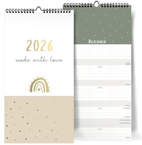 Familienkalender 2026 selbst gestalten I [Blattgold] I 3 Spalten I A4+ I Fotokalender 22 x 43cm I DIY Bastelkalender für Fotos zum Selbstgestalten I Zum Aufhängen