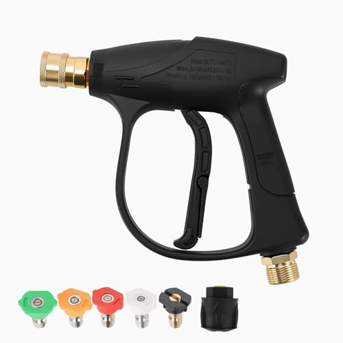 YUENPUN Högtryckstvättpistol med 5 munstycksspetsar och M22-adapter, 1/4 tum snabbanslutning jet tvättpistol, tvättpistoler för bilrengöringsfästen