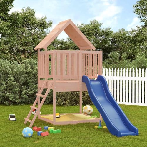 Gecheer Set da Gioco per Esterno in Legno Massello di Douglas, Scivolo Ondulato Torre con Piattaforma 90 cm Sabbiera Scala e Tetto Protettivo, 170 x 251 x 228 cm, Legno di Douglas, Bambini 3-8 Anni