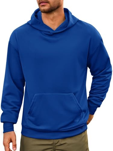 Runcati Sudadera con capucha para hombre, manga larga, corte regular, monocolor, ligera, informal, deportiva, entrenamiento, parte superior con bolsillo canguro, azul, M