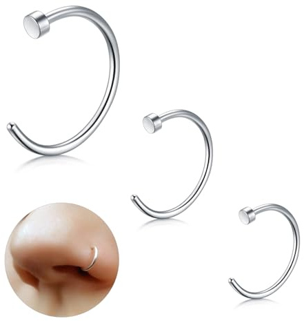 ESHIONER G23 Falsk Titan Nostril Piercing Ring Septum Näsa Trago Helix Conch Piercing Falsk Näsa Kvinnor Män 18G 20G 6 MM/8 MM/10 mm Silver Guld 3 Stycken Hypoallergen Falsk Nostril Piercing, (18g