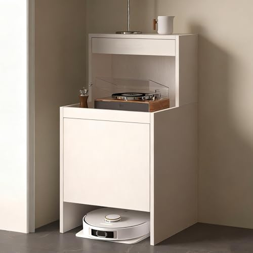 Nordivo Armadio per Robot Aspirapolvere, Mobile con Ante e Cassetti, Mobile Bar Caffè, Organizzatore Salvaspazio, Tavolino Moderno per Soggiorno e Casa(White)