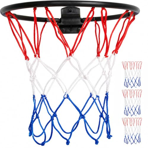 4Pcs Heavy Duty Basketball Net 12 Loop Basketball Hoop Net for All Weather | Anti Whip Red White Blue Thick Professional Nets, for Indoors and Outdoors Gym Equipment(11.4 Inches)