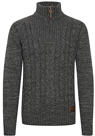!Solid SDPankraz Herren Strickpullover Troyer Grobstrick Pullover mit Zopfstrickmuster Reißverschluss 100% Baumwolle Regular fit, Größe:L, Farbe:Dark Grey (2890)