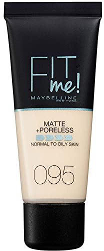 Maybelline New-York - Fond de teint Fluide Fit Me Matte & Poreless - Peaux normales à grasses - Teinte : 95 Porcelaine Claire - 30 ml