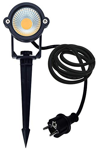 LED-trädgårdsstrålkastare för utomhusbruk, växtstrålkastare med markspett, 5 W, 430 lumen, 2 900 K, varmvit IP44, vägbelysning, utomhu, trädgårdsbelysning, svart
