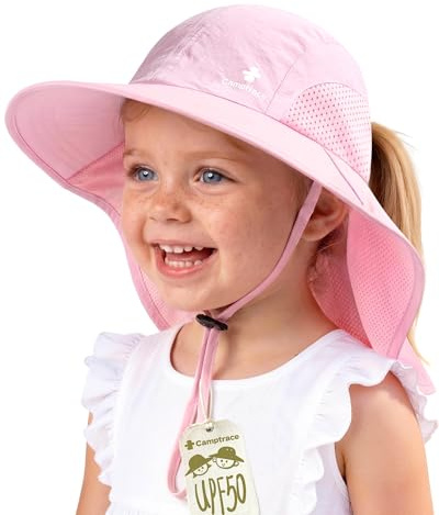 Camptrace Toddler Kids Sun Hats with Neck Flap UPF 50+ UV Protection Wide Rigid Brim Boys Girls Beach Swim Sunhat
