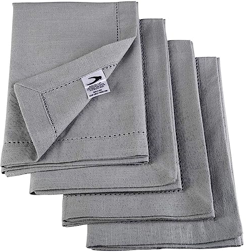 Penguin Home Hemstitched Pure Cotton Washable and Reusable Oversized Kitchen Cloth Napkins 6 Pack, Cloth Napkins for Table Dining, Events, Parties, Lunch - 50 x 50 cm, Solid Grey, Set of 6 (GSM 190)