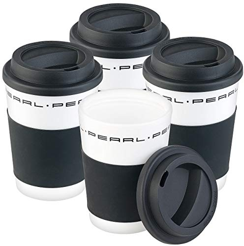 PEARL Isobecher: 4er-Set Coffee-to-go-Becher mit Deckel, 350 ml, doppelwandig, BPA-frei (Tassen mit Deckeln, Coffee-to-Go-Becher Kunststoff, Camping Geschirr)