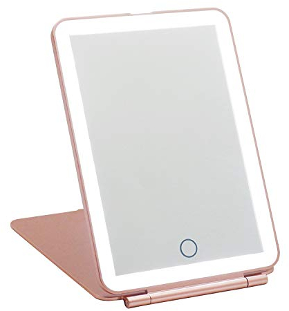 ISFORU LED Travel Makeup Mirror, 3 Colour Light Rechargeable Portable Compact Vanity Mirror, Perfect for Travel, Christmas Birthday Gift for Women (Rose Gold)