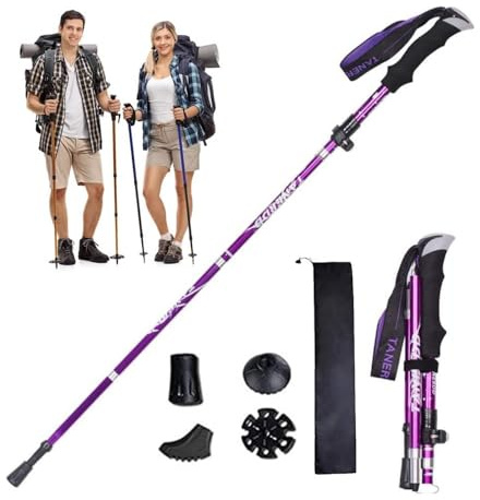 Aprllolg Bâtons de randonnée,Bâtons de Marche Pliable,Ultra-légers Antichoc Antidérapant Bâtons pour Marche Nordique,Alpinisme,Voyage (Violet 1 Bâton)