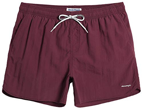 maamgic Mens Swim Trunks 5 with Mesh Lining Quick Dry Bathing Suits for Men Swim Shorts Swimwear Nylon Burgundy Large