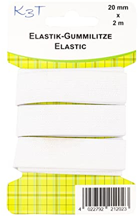 K3T Elastik Gummilitze/Gummiband, 20 mm x 2 m, Farbe weiß, Art.Nr. 81202-K3T